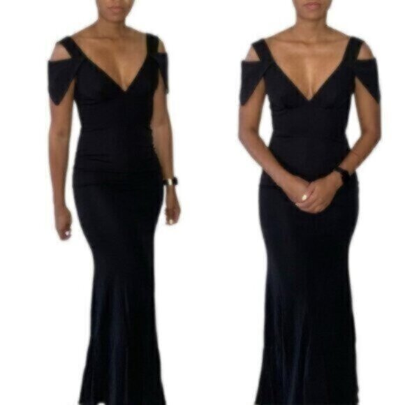 ABS Black Vintage Fitted Evening Formal Maxi Dress - Picture 3 of 16
